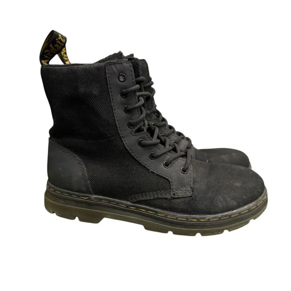 Doc Martens Dr Combs J AW004 Black Combat Boots Canvas Zip Size Men's 4 Womens 5
